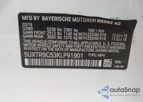 2019 BMW X3 xDrive30I z USA, uszkodzony, nr VIN 5UXTR9C53KLP91901